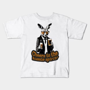 Kangaroo with a bottle and a glass of beer Kids T-Shirt